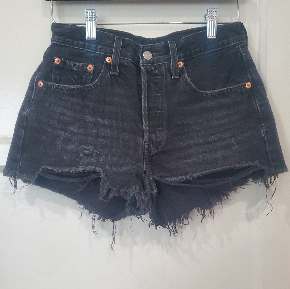 Levi's Black Jean Shorts Distressed Denim